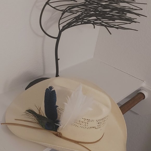 Custom Cowboy Hat with original peacock 🦚 and Geese feathers 🪶. 7 1/4 size. - Picture 3 of 5